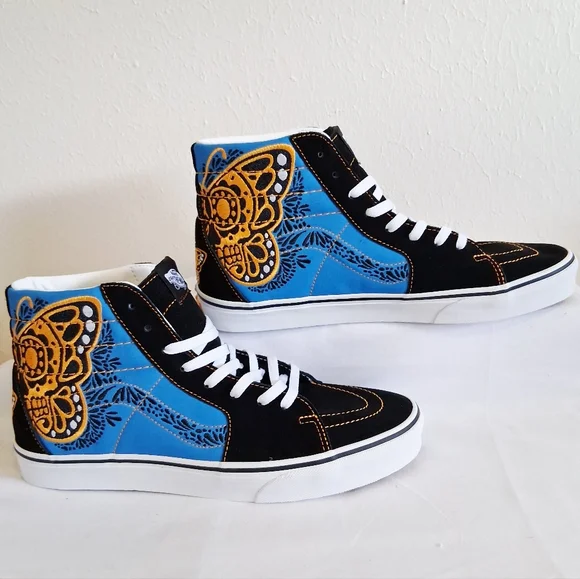 Vans Sk8-Hi Dia De Los Muertos Blue Black Gold Skate - Picture 11 of 11